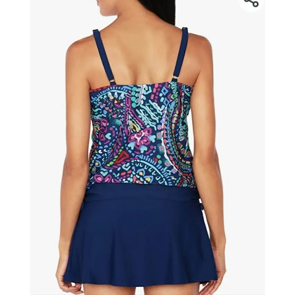 Caribbean Joe Women's Side Tie Blouson Tankini classic cut hipster botto…